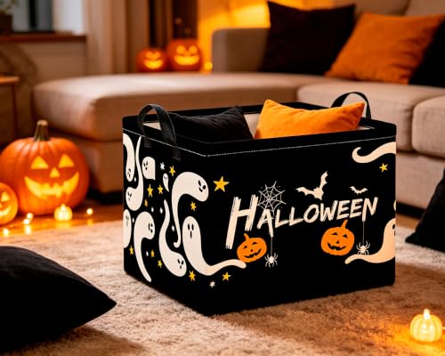 Image of CLOCOR Rectangular Storage Basket,Collapsible Cute Pattern Storage Bin,Waterproof Books Box with Handles,Gift Basket(Serpentine Ghost Halloween)