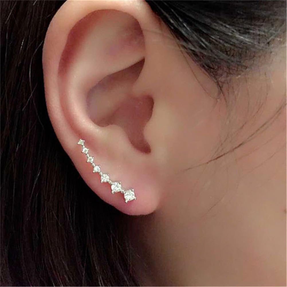 2 Pairs Gold Silver Earcuffs Earrings for Women Cartilage Piercing -Hypoallergenic Ear Cuffs Crystal Ear Crawler Cuff Earrings Set - Cubic Zirconia Climber for Women Fashion - Image 3