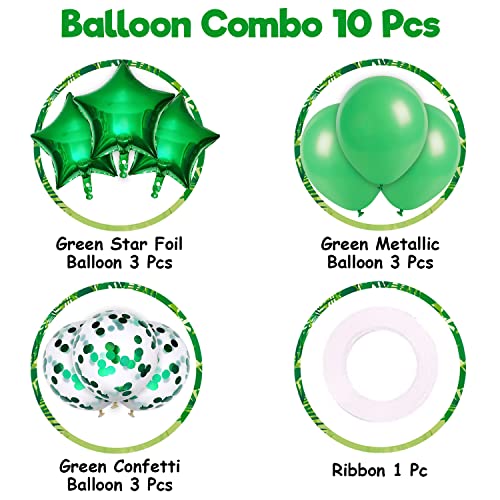 Image of Party Propz Green Balloons For Birthday Decoration - Set of 10 Pcs Green Balloon for Decoration | Star Foil Balloons | Confetii Balloons | Greeen Balloon Decoration Kit (Latex, Foil)