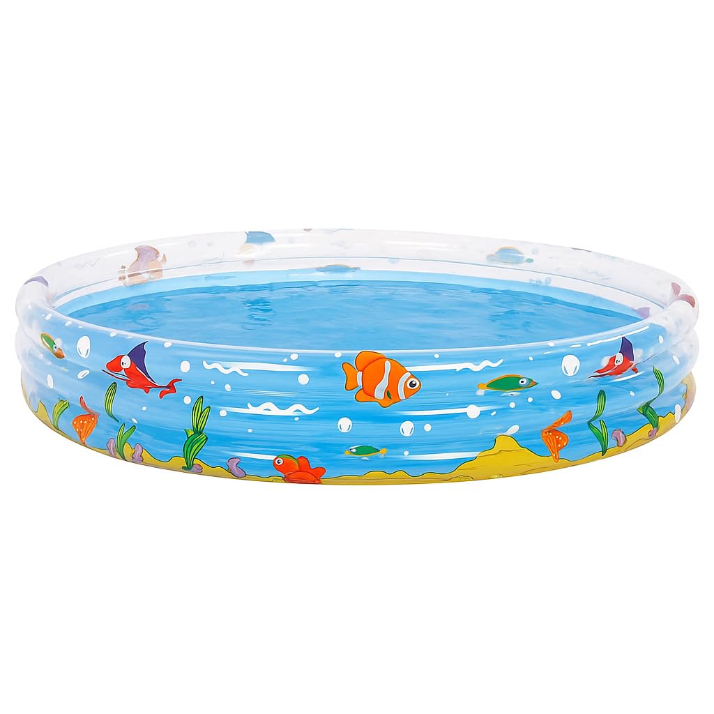 Homestreet Multicolor Ocean Fun Paddling Pool, 150 Cm Diameter, 53 Cm Height, 3-Ring Inflatable Pool With Underwater Animals Design