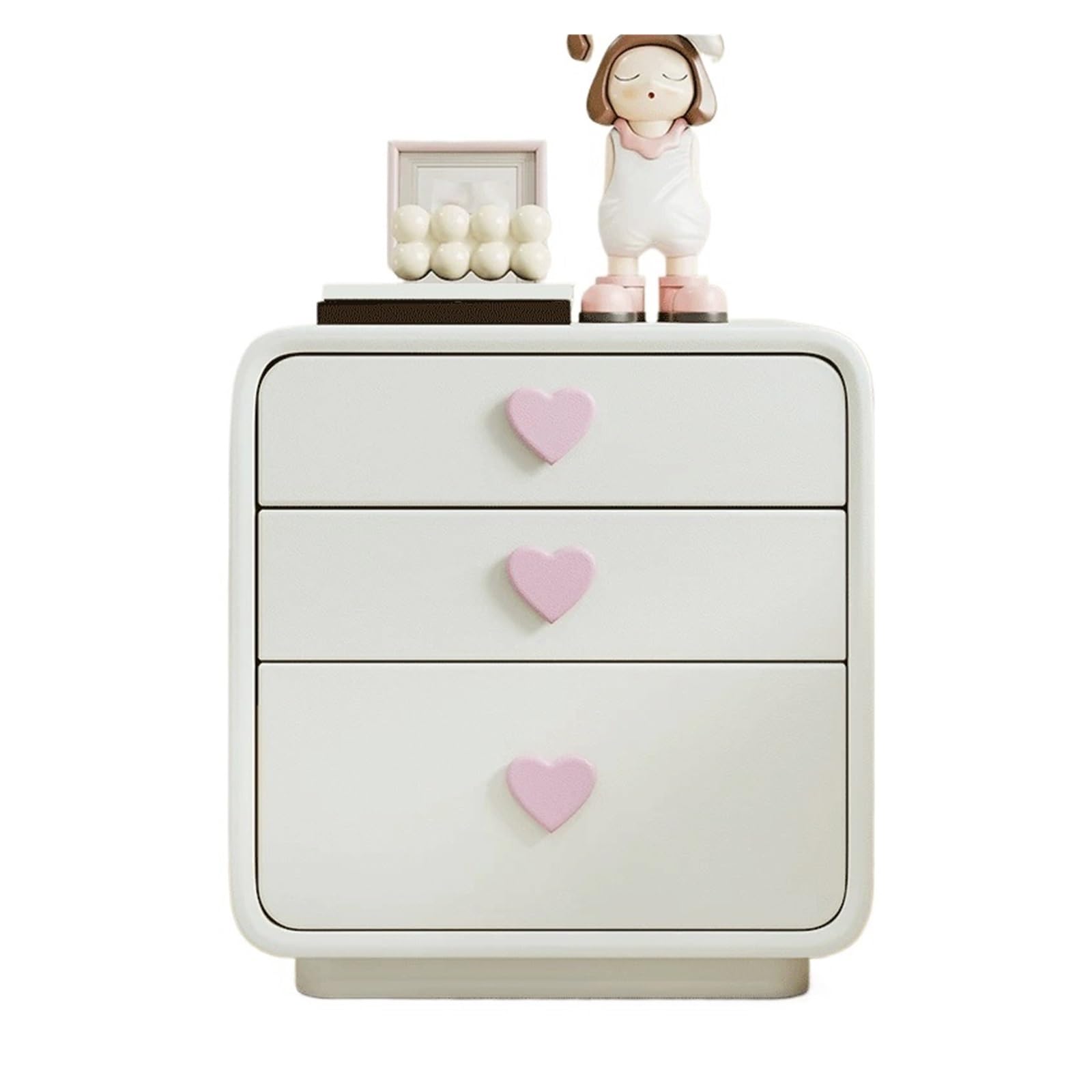 HLHLOP777 Nightstand Small nightstand with three drawers and heart shaped handles Bedroom Furniture(White,Small)
