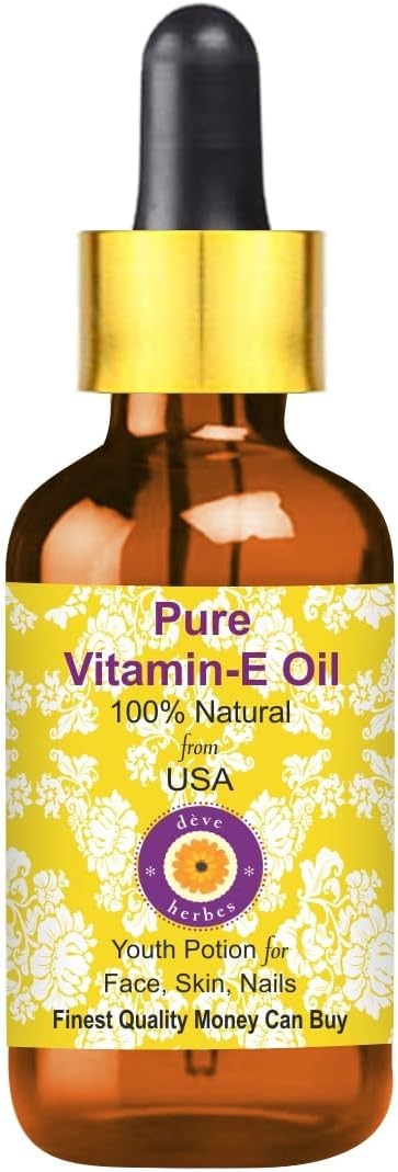Vitamin E Oil for Healthy Skin, Hair & Nails | Pure | Non-Sticky | Non-greasy | Lightweight | All Skin Types | Men and Women with Glass Dropper 30ml (1 oz)