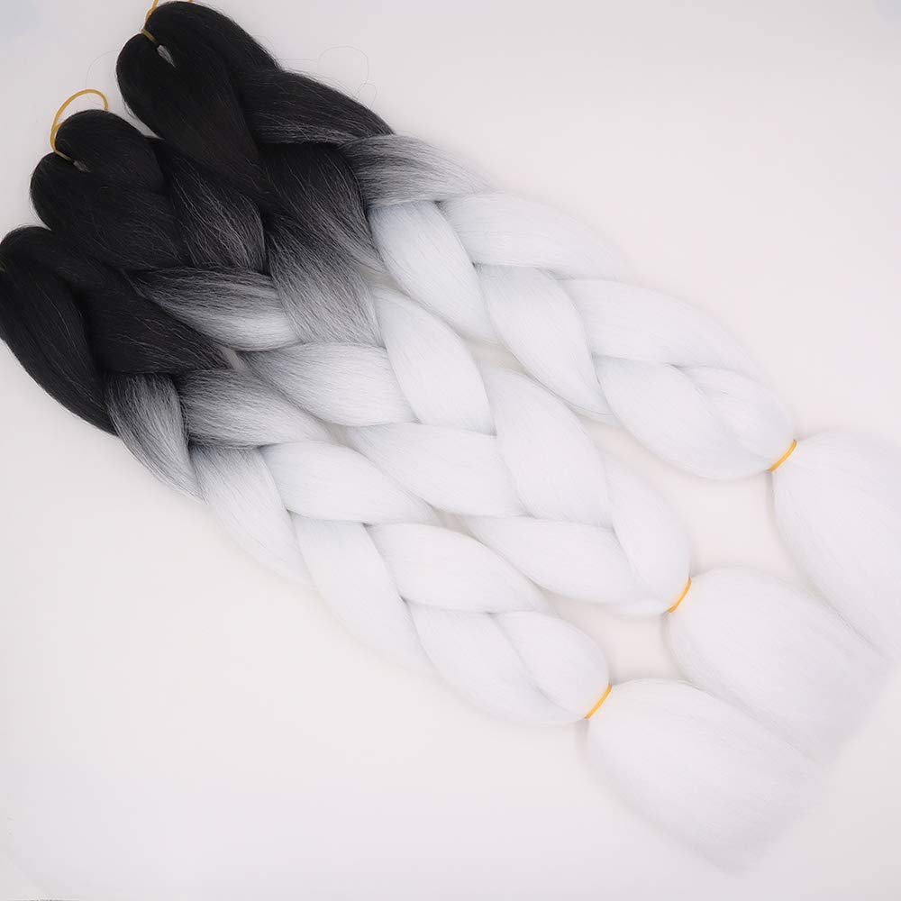 Treccine Extension Capelli Sintetici per Treccine Africane 3 Ciocche Trecce Jumbo Braiding Hair (Nero&Bianca)