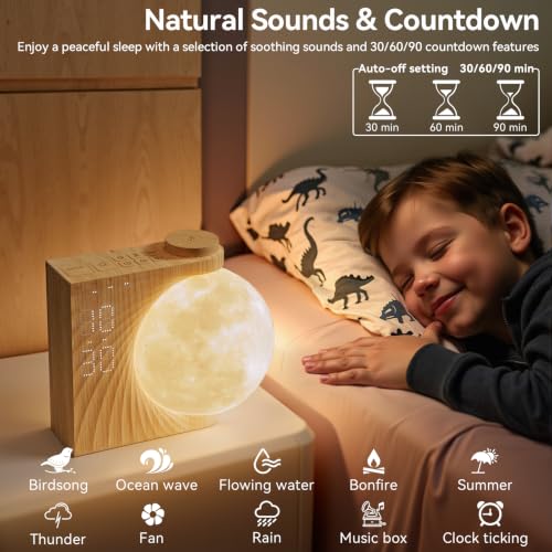 Miniatura 5 de Reteyung Despertador Con Luz Para Adultos Y Niños - Reloj Despertador Con Simulación De Amanecer, Función Snooze, Luz Nocturna 8 Colores, 10 Sonidos Naturales, 4 Brillos Ajustables Rotación Manual