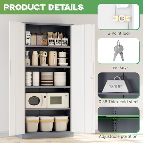 Image of INTERGREAT Metal Storage Cabinet, 72 inch H Lockable Steel Cabinets with Locking Doors, Storage Locker with Adjustable Shelves for Office, Home, Garage, Gym, School (White Grey)