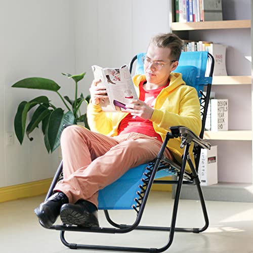 Yomifun Zero Gravity Chair, Lawn Chair, Folding Recliner Lounge Chair, Everything Included With Padded Head Pillow, Holder Tray, Shoulder Strap, Footrest Cushion, Light Blue #TOP1