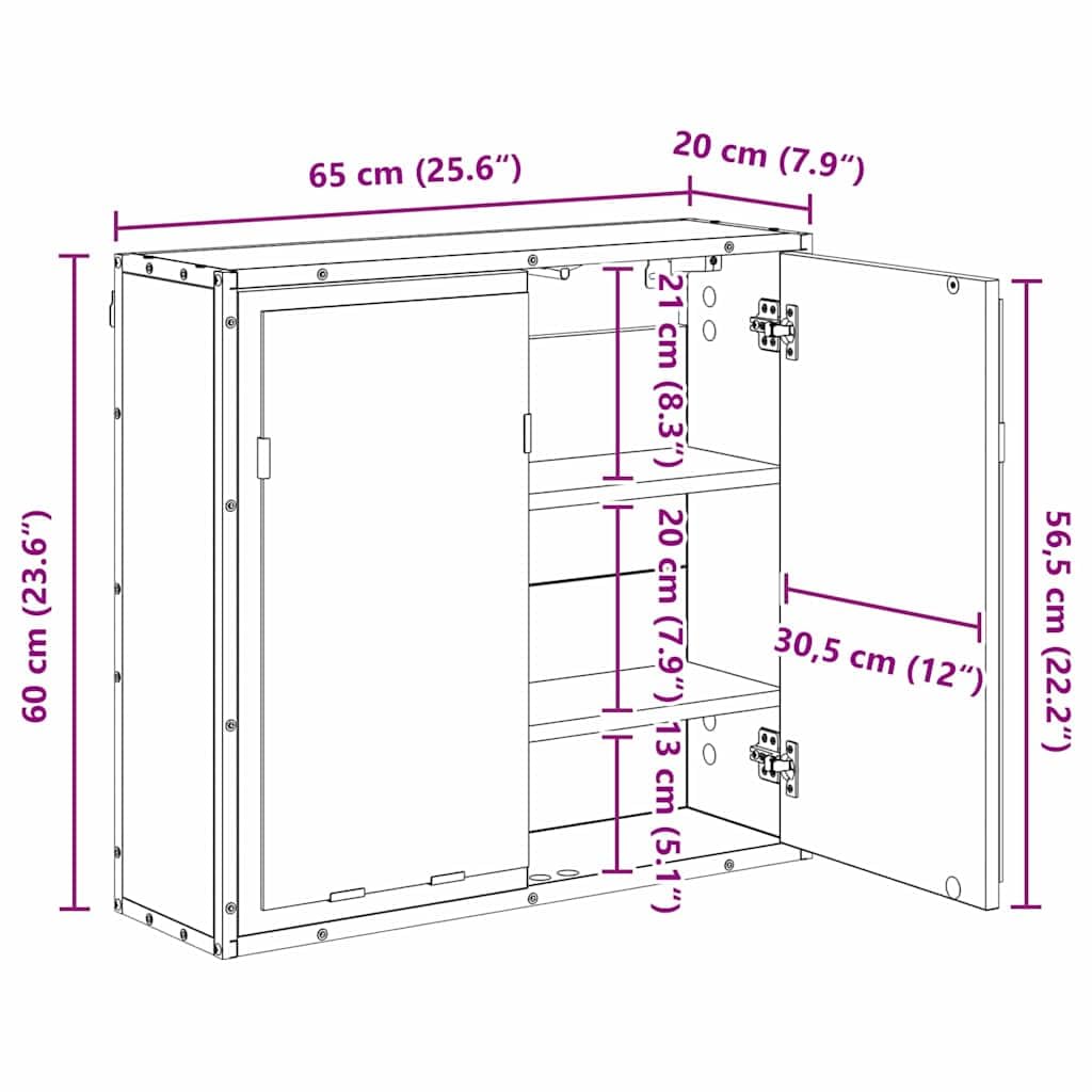 Estantería de pared de roble Artisan, 65 x 20 x 60 cm, con 3 estantes, material de madera, para baño, salón, aseo de invitados, espacio de almacenamiento y almacenamiento, diseño moderno