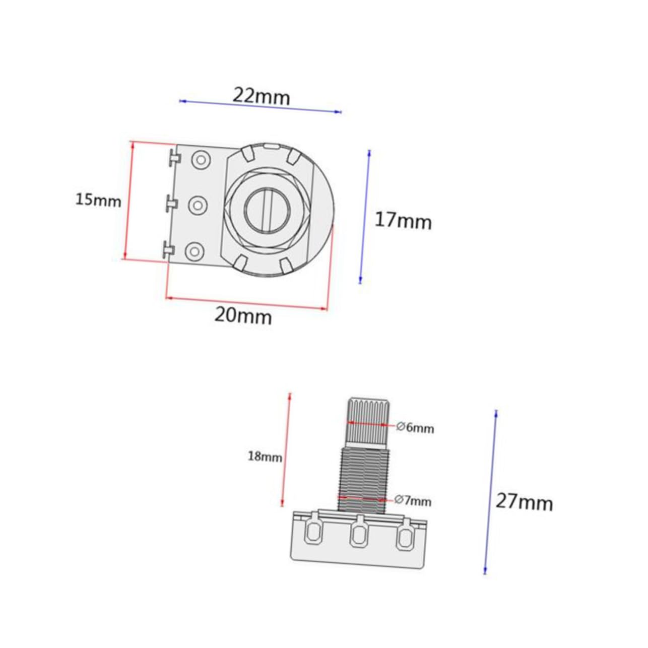 FAVOMOTO Full Size Long Knurled Split Shaft Guitar Volume Potentiometer A250k Gp205