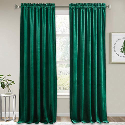 Image of RYB HOME Velvet Shower Curtains 72 inches for Bathroom & Bedroom | Privacy, Thermal Insulated, Rod Pocket Drapes, for Dormitory & Laundry, Emerald Green, W52 x L72, 2 Panels