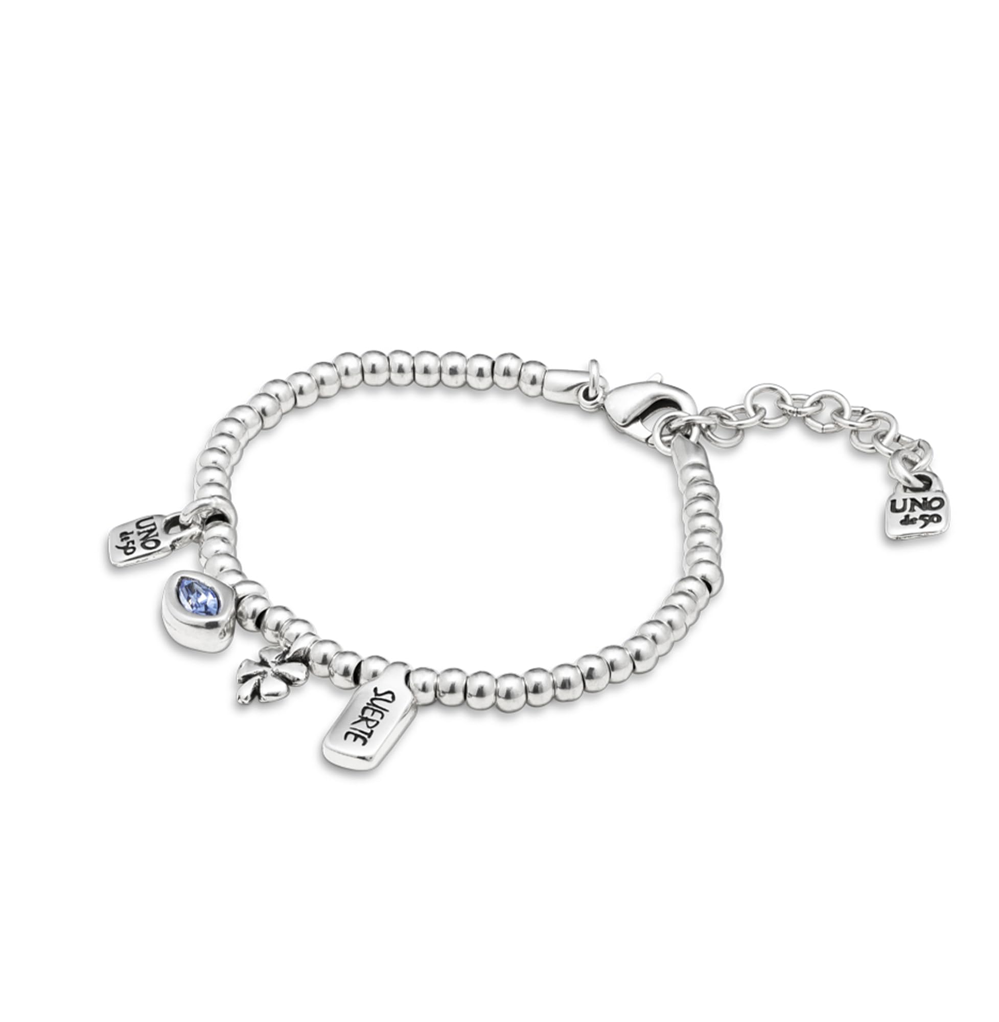 UNO de 50 - Pulsera Colección My Luck para Mujer, Plata 925, Color Azul, Talla M, Fabricado en España