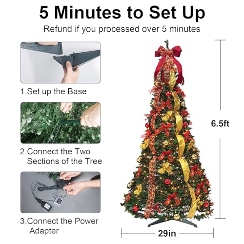 Dunchaty Pre-Lit Christmas Tree - 6.5 Ft Fully Decorated Pull Up Christmas Tree With Remote thumb #4