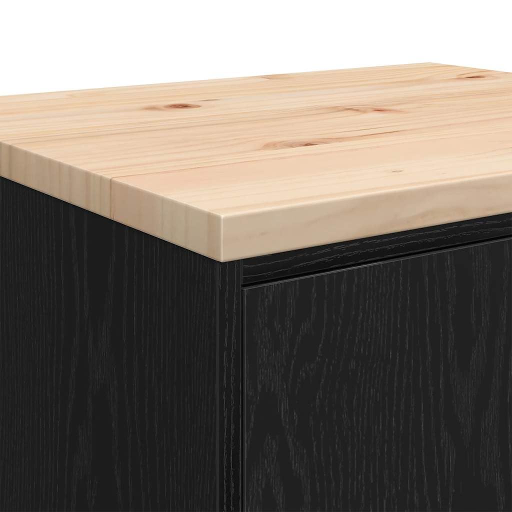 vidaXL Garagen-Aufbewahrungsschrank, Schrank Lagerschrank mit Holzarbeitsplatte, Werkzeugschrank Garagenschrank, Schwarz Massivholz Kiefer