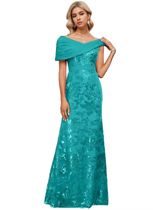 Lace Sequins Prom Dresses for Women with Pleated 2025 Off The Shoulder Evening Gowns Formal