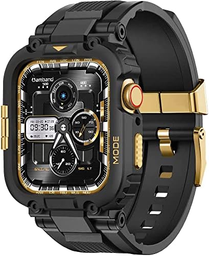 amBand Compatible with Apple Watch Straps 45mm 44mm 42mm with Bumper Cover, M1 Sport Series Rugged Men's Case with Band for iWatch Series 8/7/SE/6/5/4/3/2/1 42/44/45mm Black Gold