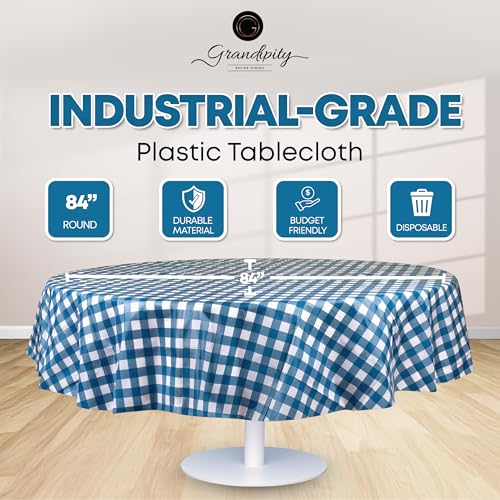 Image of Grandipity Plastic Table Cloth Disposable 12 Pack 84 inch Round Gingham | Plastic table covers, durable disposable tablecloths, fade and tear-resistent table cover for party, event