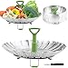 Consevisen Stainless Steel Vegetable Steamer Basket, Expandable 5.1" to 9", Folding Steamer Insert for Veggie, Fish, Seafood Cooking, Silver/Green