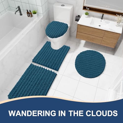 Image of Arotive Round Bathroom Rugs 24x24, Extra Soft Thick Absorbent Shaggy Chenille Bath Rugs, Machine Wash Dry, Bath Mats for Bathroom Floor, Tub and Shower, Home Decor Accessories, Peacock Blue
