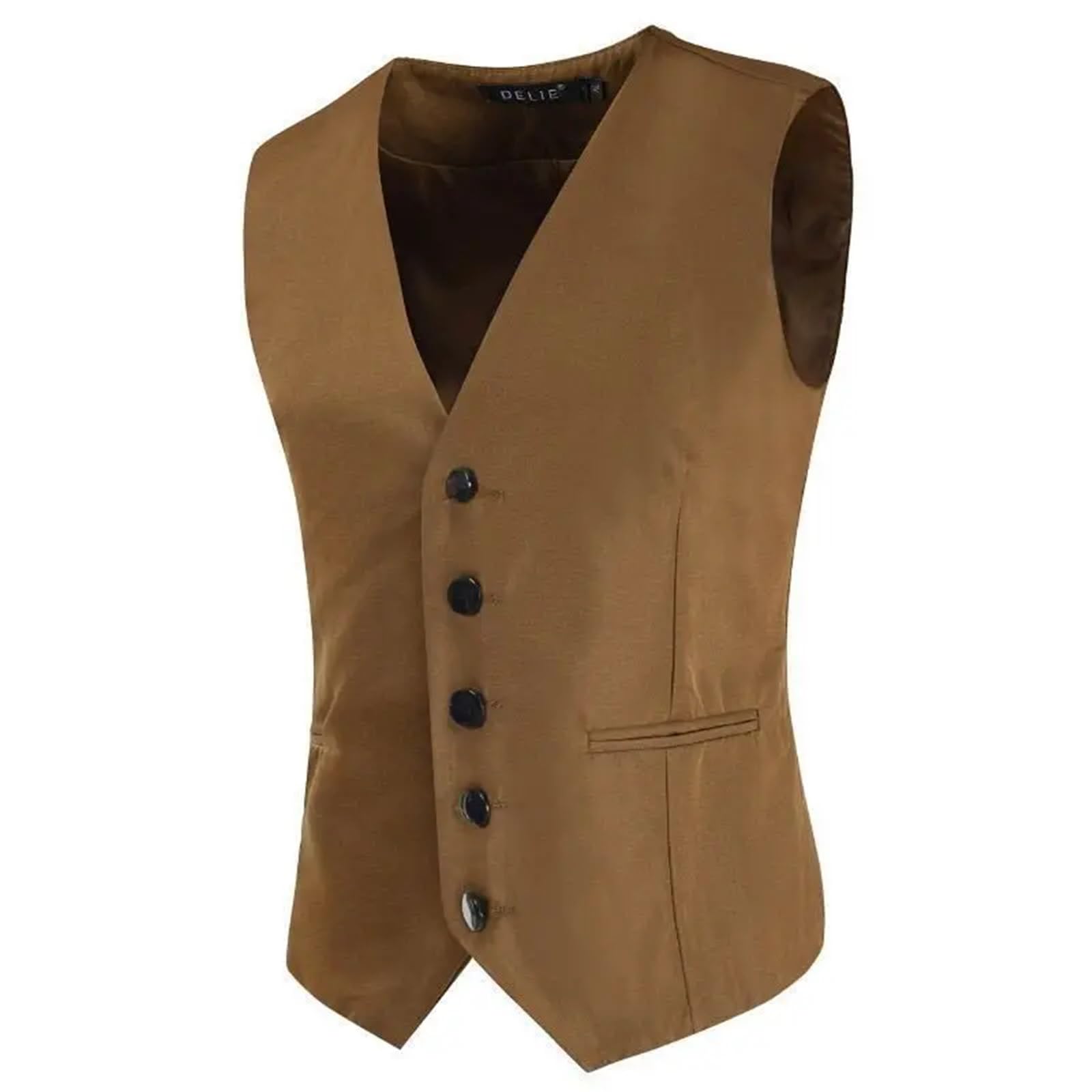 WDSBZNB Mens Waistcoat Spring And Autumn Men's Slim-fit Suit Casual Solid Color Simple Single-breasted Vest(Light Brown,L)
