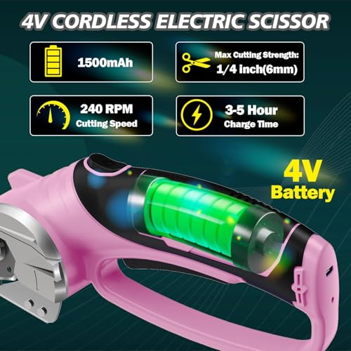 Image of 4V Cordless Electric Scissors, Rechargeable Box Cutter & Cardboard Cutter with LED Light, Rotary Cutter for Fabric, Leather, Carpet, Plastic, Crafting, Sewing with Storage Box -Pink
