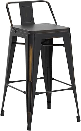 Miniatura 59 de Alunaune Juego de 4 taburetes de bar de metal de 26 pulgadas, taburetes de bar de altura de mostrador negro mate, sillas de barra industriales con