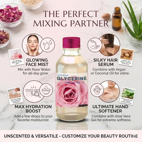 Image of Pure Glycerin Liquid (IP Grade) - Unscented Natural Moisturizer for Skin, Face, Hair Care | Vegetable Glycerin for Dry Skin, Lips, DIY Soap & Cosmetic Use | Deep Hydration Humectant (Multipurpose Use), 100 GM
