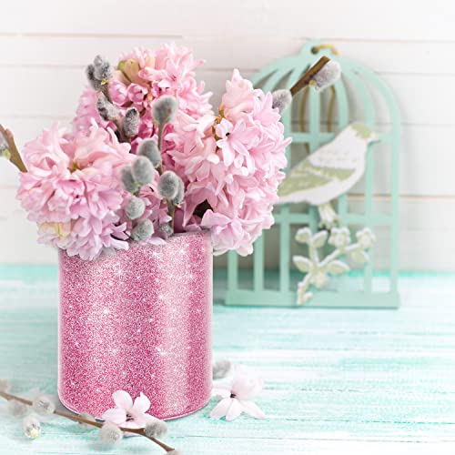 Image of Glitter Pen Holder for Desk, Cute Pencil Cup Pink for Women Girls, Luxury Makeup Brush Holder Large Pu Leather Multi-Functional Organizer Cup for Office, Classroom, Home, Glitter Pink