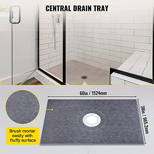 Image of VEVOR Shower Curb Kit, 38 inchx60 inch Watertight Shower Curb Overlay with 4 inch ABS Central Bonding Flange, 4 inch Stainless Steel Grate, 2 Cuttable Shower Curb and Trowel, Shower Pan Slope Sticks Fit for Bathroom