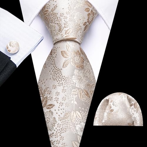 Image of Barry.Wang Men Tie Set Floral Paisley Silk Necktie Pocket Square Cufflinks Formal Wedding Party Business