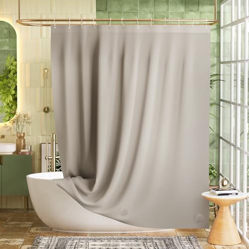 Image of Bathway Shower Curtain Liner, Tan Shower Curtain Liner 72x72 PEVA Waterproof Shower Curtain Liner Plastic with 3 Magnets and 12 Rustproof Metal Grommets, Lightweight Khaki Shower Liner for Bathroom
