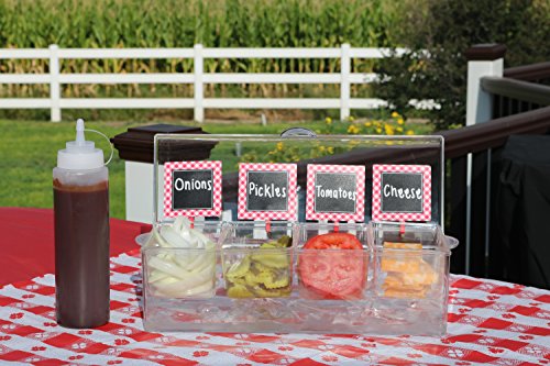 Oaklyn Large Clear Condiment Server Organizer On Ice With Containers And Lid – Bpa-Free Serving Bar Compartments And Plastic Box Tray – Chilled Caddy Dispenser Set - Holds 80 Oz Total #TOP3