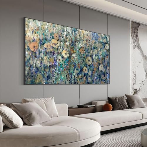 XINBAO Dipinto ad olio astratto con fiori primaverili su tela, grande dipinto floreale colorato con texture paesaggistica per soggiorno, decorazione da parete per la casa, 70x140 cm senza cornice
