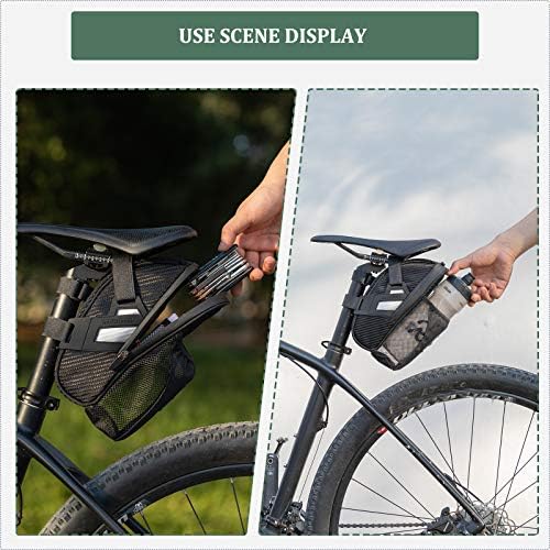 ROCKBROS Bike Saddle Bag Bike Rear Under Seat Storage Bag with Water Bottle Pockets Holder Waterproof Reflective Mountain Road MTB Bike Seat Pack