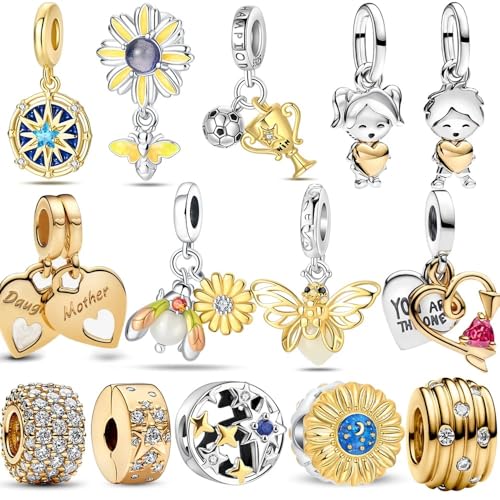 Luxury 925 Sterling Silver Golden Heart Split Charrm Fit Original Bracelet Kute His Her Pendant For Charrm Fine Jewelry2