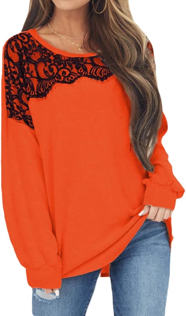 Naggoo Womens Long Sleeve Tunic Tops Lace Batwing Casual Loose Tee Shirts
