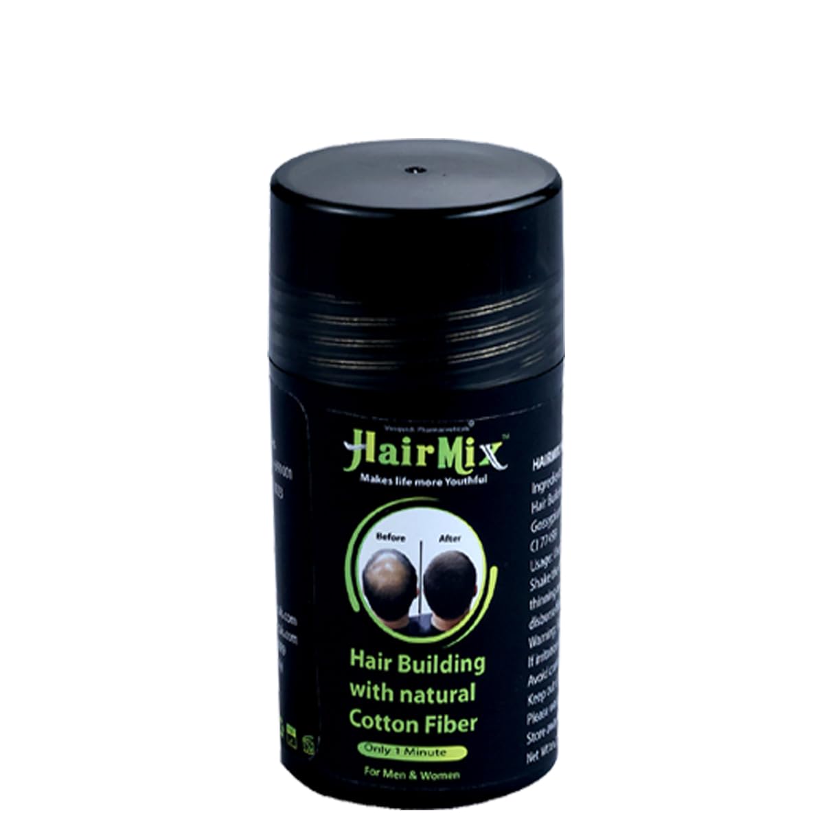 HairMix Hair Building With Natural Cotton Fiber - Black- Pack of 1_ 15 g Hair loss Concealer for Men and Women, Instant Hair Thickener for thinning hair.-image-4