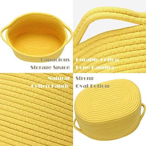 Sea Team Oval Cotton Rope Woven Storage Basket with Handles, Diaper Caddy, Nursery Nappies Organizer, Baby Shower Basket for Kid's Room, 12.2 x 8.7 x 9 Inches (Small Size, Yellow)