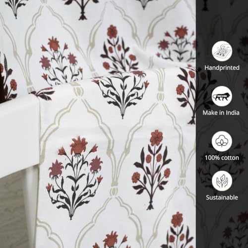 Image of Peepul Tree Pure Cotton and fine Mulmul Curtain Set of 2 Printed and 2 Sheer Curtain | Rust and Maroon | 7 ft | Set of 4 | Royal Courtyards Collection