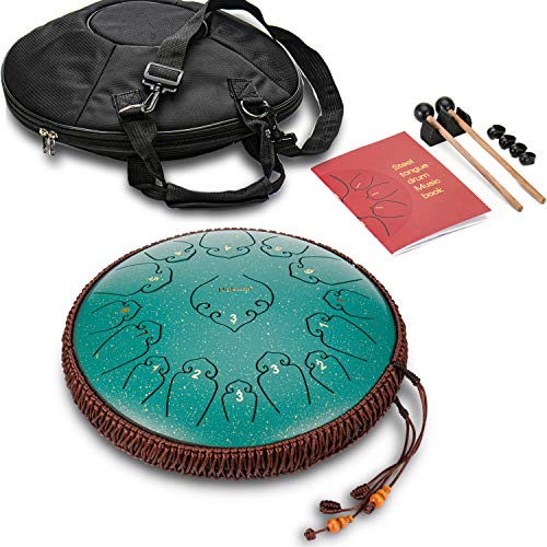 14 Inch 15 Note Steel Tongue Drum Percussion Instrument Lotus Hand Pan Drum with Ultra Wide Range and Drum Mallets Carry Bag - Thumbnail 3