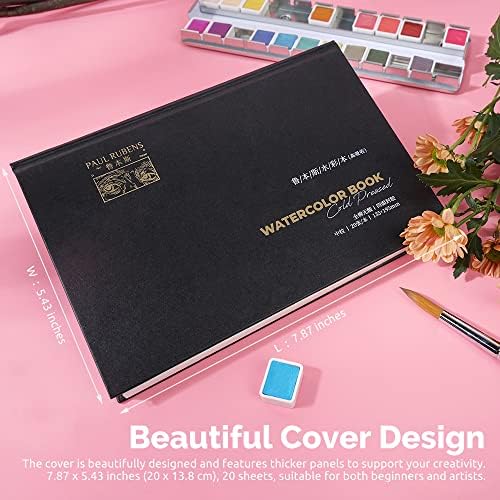 Paul Rubens Watercolour Paper Pad, High Absorption Watercolor Block, 100% Cotton & Acid-Free Cold Pressed Medium Grain Paper for Art and Mixed Media, 20 Sheets, 140lb/300gsm, Size 7.87 x 5.43