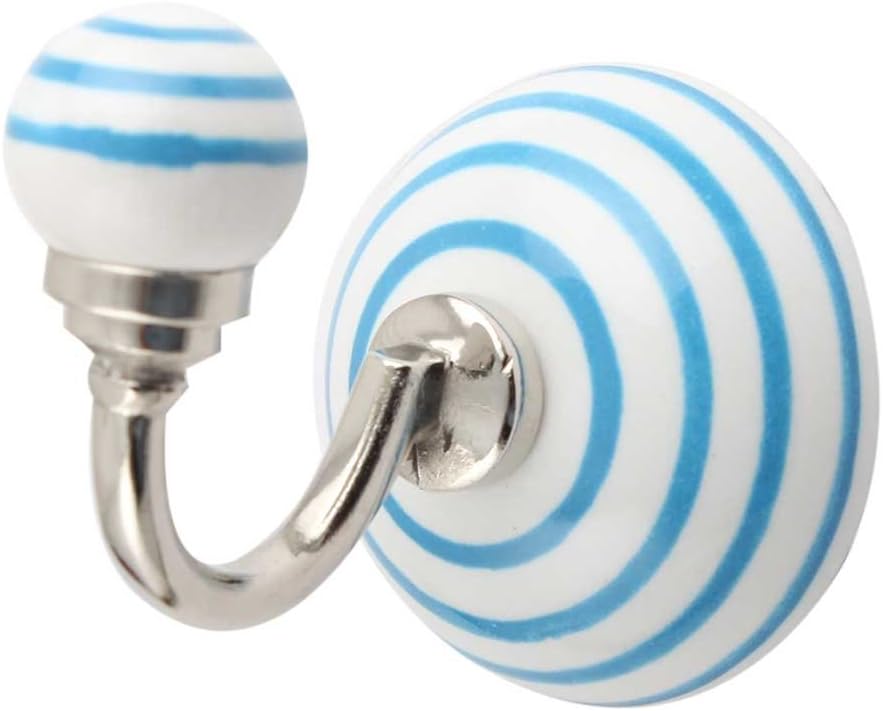 Indian Shelf 6 Pieces Blue Ceramic Round Decorative Coat Hooks Kitchen Unique Ceramic Wall Hooks for Hanging Towel Hook Farmhouse Backpack Purse Hanger Heavy Duty Entryway Shower Robe Holder Hat Rack