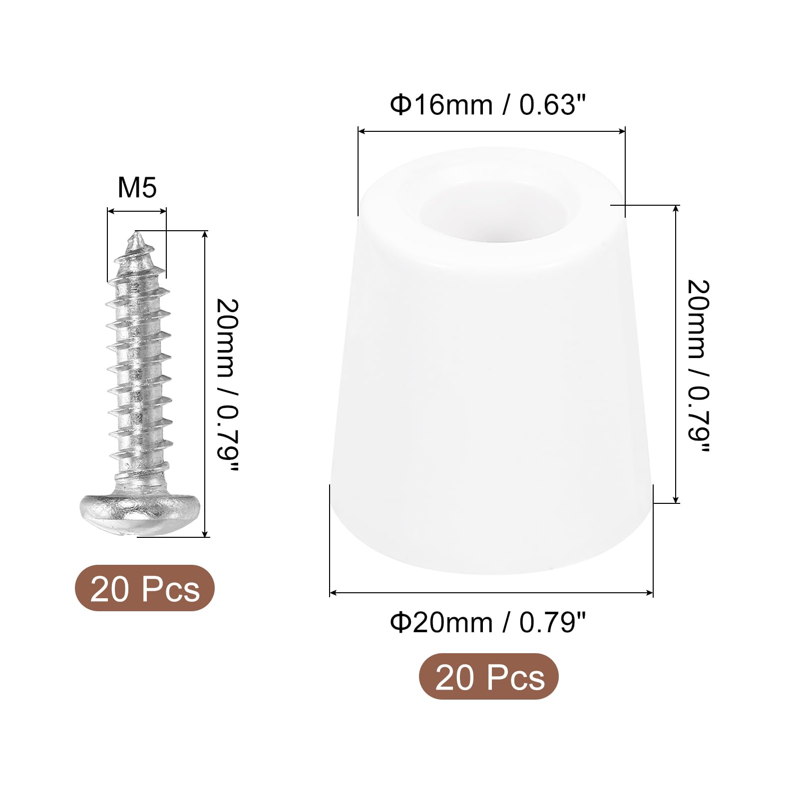 uxcell 20Pcs Rubber Bumper Feet, 20mm H x 20mm W Round Pads with Stainless Steel Washer and Screws for Furniture Appliances - Image 2