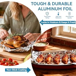 Aluminum Foil Roll, 12in x 500Sq Ft Aluminum Foil, Thick Strong Tin Foil with Cutter, Food Safe Cling Wrap for Cooking, Baking, Roasting, Grilling, Freezer Storage — photo 3 of 6