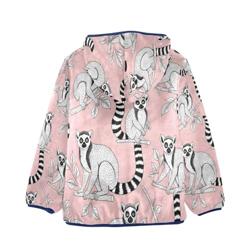 Lemur Pattern on Pink Background Toddler Fleece Jacket Girl Boys Hooded Fleece Jacket Coat Warm Outwear Zip-up 3-10T2