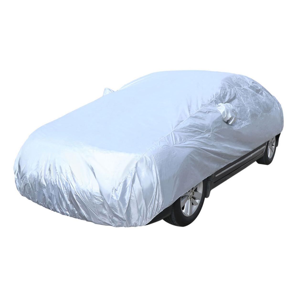 GARVALON XL Silver Car Cover Full Against Snow Rain Rays Outdoor for All Weather Conditions Safeguard Against Paint