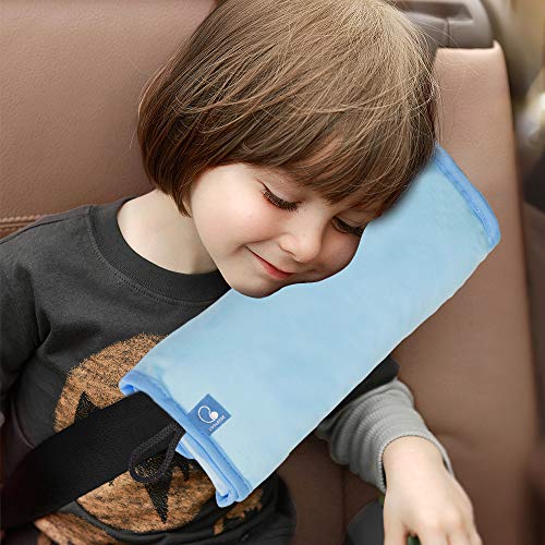 Image of COOLBEBE Seat Belt Pillow for Kids, Extra Soft Toddler Travel Pillow for Car Seat, Universal Carseat Strap Cushion Pads for Childs Baby People Adults, Blue
