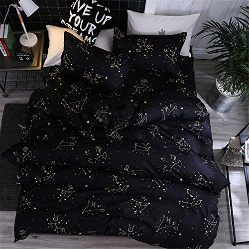 DOTBUY Parure de lit, 4 pièces Housse de Couette Microfibre Confortable Ensemble de Literie Chambre à Coucher Élégant Classique Lit Imprimé Draps et Taies d'oreiller (Constellation, 180x220cm (1.8m))