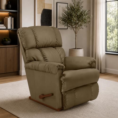 Image of LA Z BOY American Imported Pinnacle Single Seater Manual Italian Leather Reclina Rocker Recliner Sofa | Premium Durable Iconic Comfort Home Design | Living Room Relax Seating Chair | Pebble