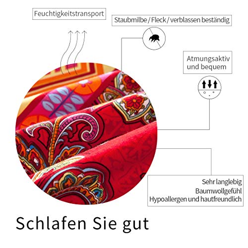 Housse de couette avec fermeture éclair motif boho bleu et rouge - 5