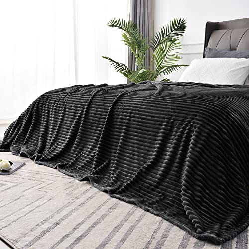 Image of BEDELITE Fleece Blanket Full Size for Couch - 3D Ribbed Jacquard Soft and Warm Decorative Fuzzy Blanket - Cozy, Fluffy, Plush Lightweight Black Throw Blankets for Bed, Sofa, 84x90 inches