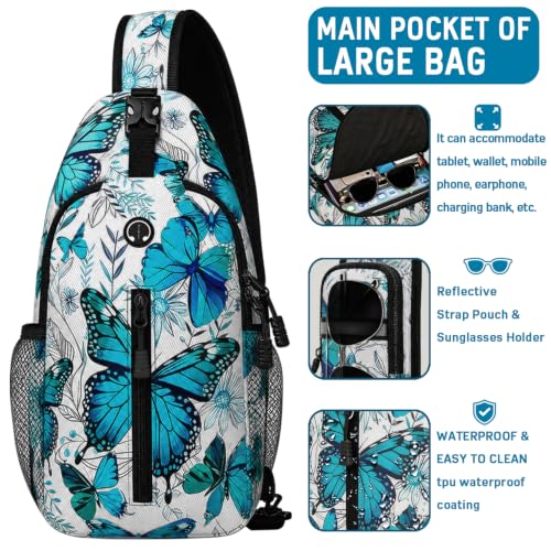Image of Butterfly Sling Bag For Women Men Small Crossbody Bags Mini Water Resistant Casual Chest Bag Backpack Shoulder Daypack For Travel Hiking